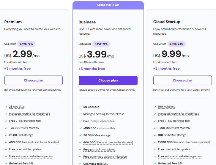 Hostinger Plans Pricing