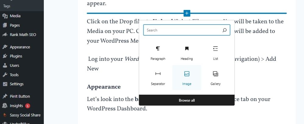Add an image to wordpress