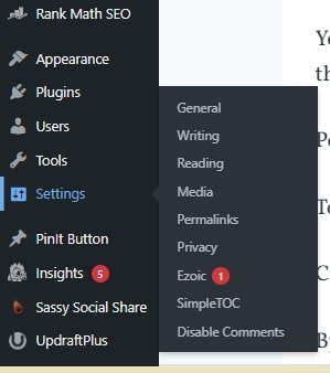Settings in wordpress.org